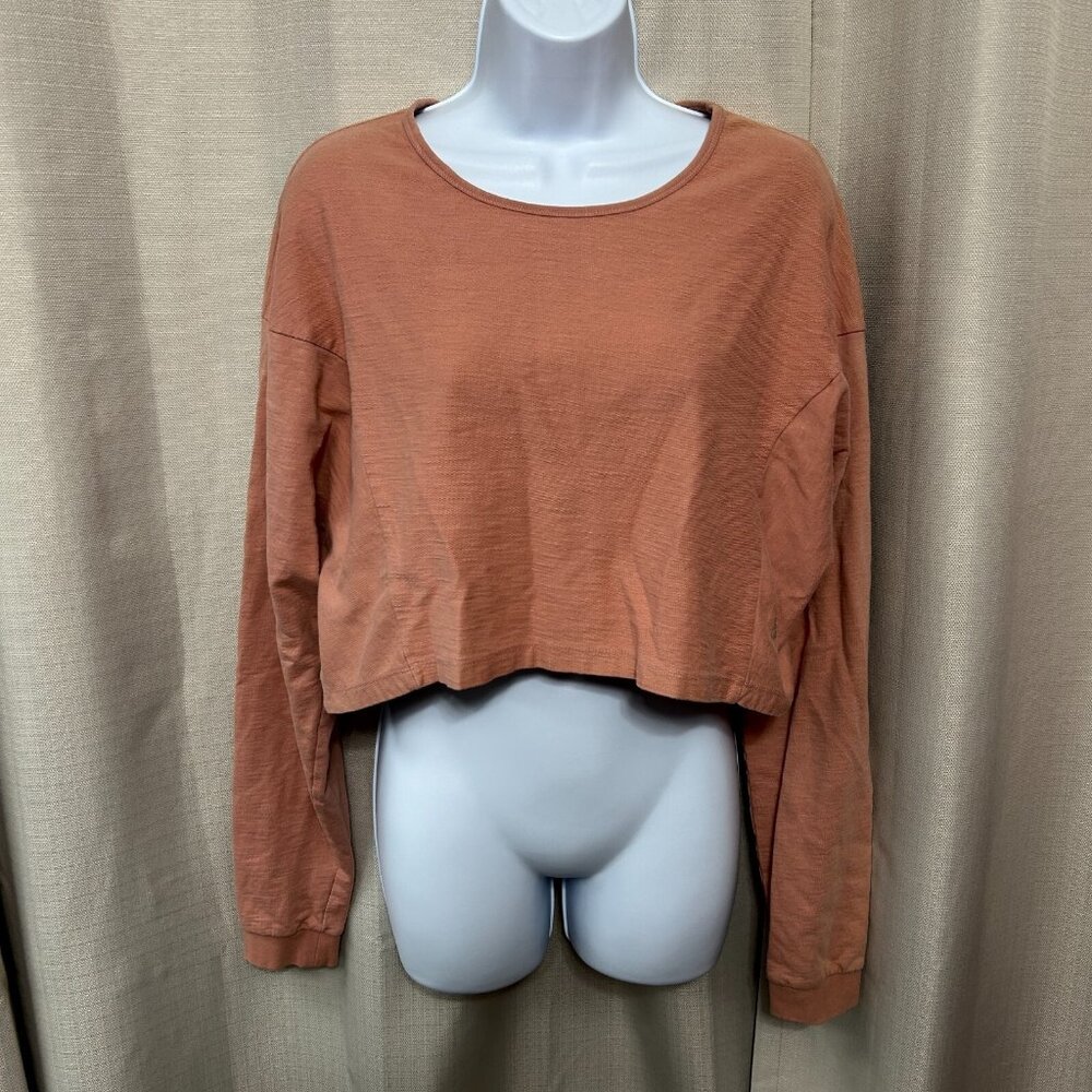 Gymshark Pause Dipped Shoulder Long Sleeve Crop Top Women's Size Large Coral